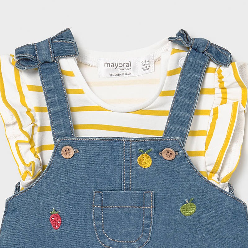 Mayoral Yazlık Kız Bebek Kısa Kol Bluz Denim Salopet Set Açık Mavi