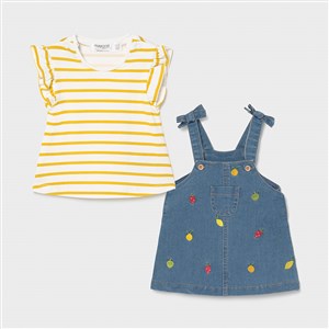 Mayoral Yazlık Kız Bebek Kısa Kol Bluz Denim Salopet Set Açık
