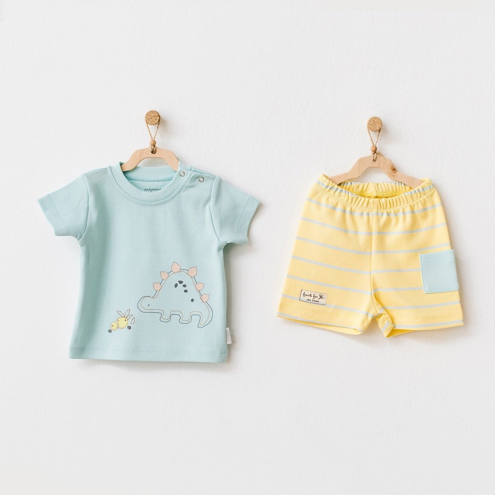 Andywawa Erkek Bebek Yazlık Kısa Kollu Tshirt ve Şort 2'li Set Yeşil