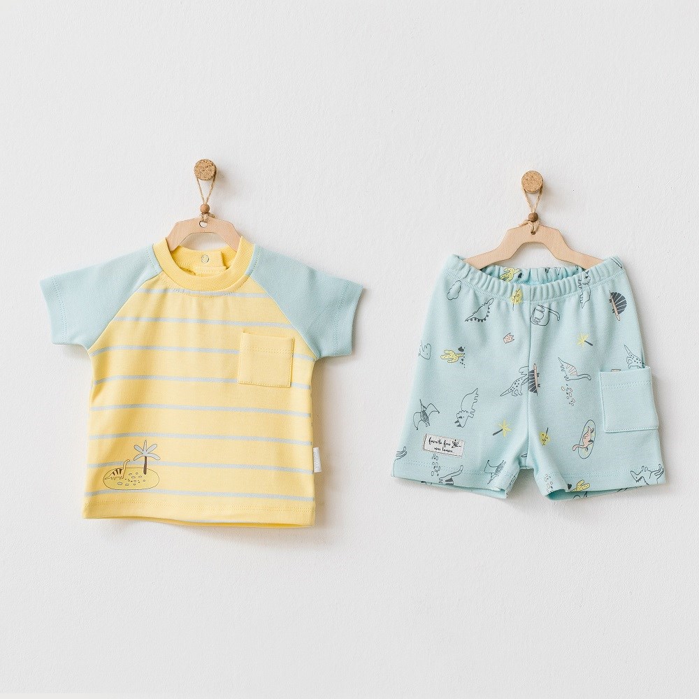 Andywawa Erkek Bebek Yazlık Kısa Kollu Tshirt ve Şort 2'li Set Yeşil