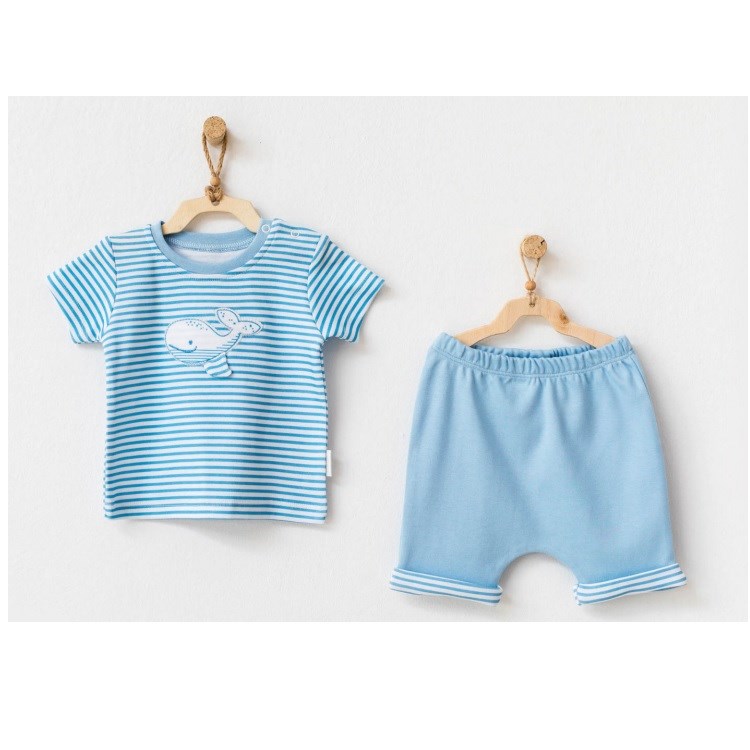 Andywawa Yazlık Erkek Bebek Kısa Kollu Tshirt Şort 2'li Set Mavi