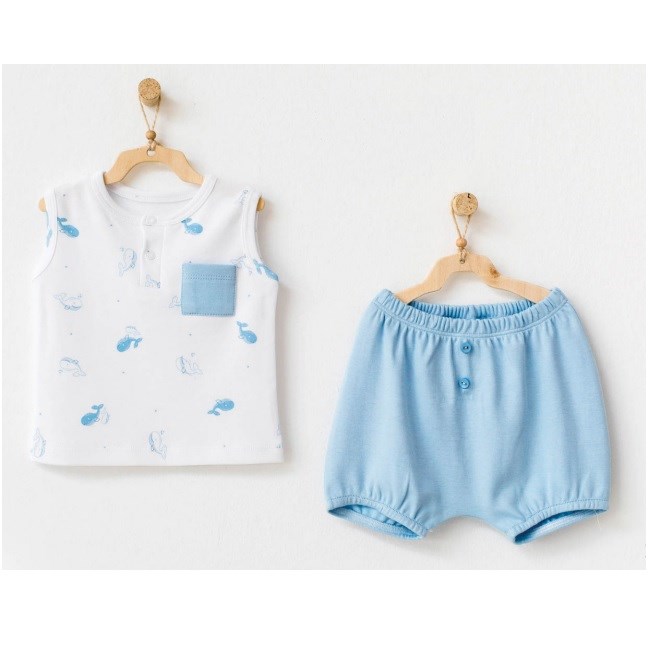 Andywawa Yazlık Erkek Bebek Kolsuz Tshirt Şort 2'li Set Mavi