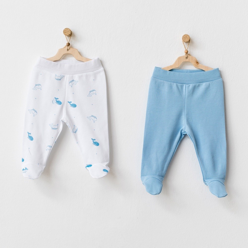 Andywawa Erkek Bebek Yazlık Patikli Pijama Tek Alt 2'li Set Mavi