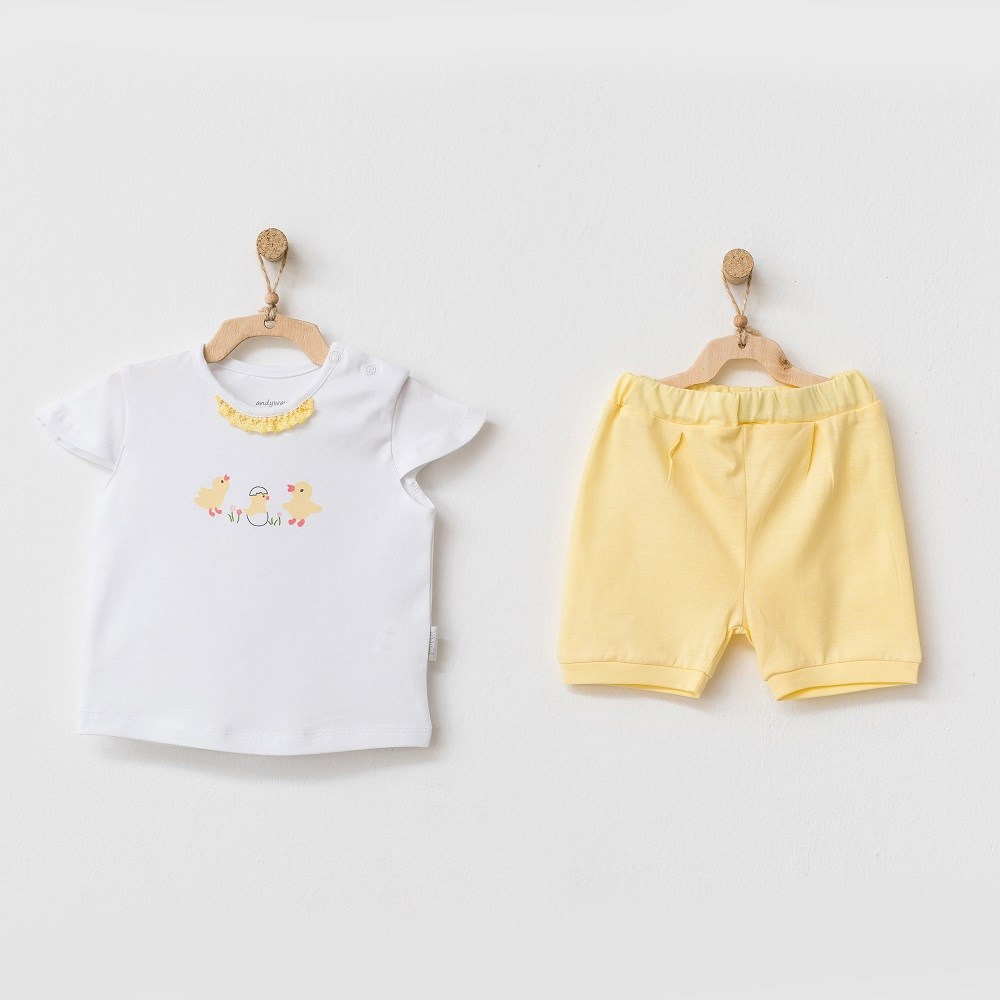 Andywawa Kız Bebek Yazlık Kısa Kollu Tshirt ve Şort 2'li Set Sarı