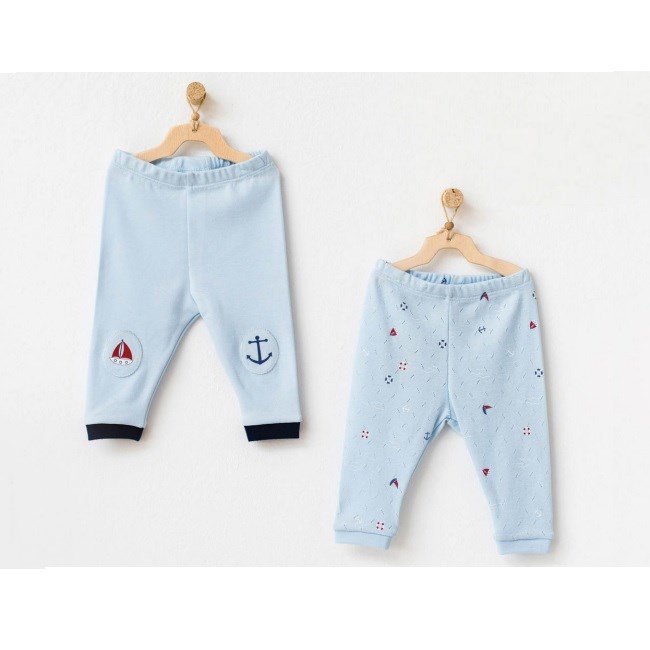 Andywawa Erkek Bebek Yazlık Pijama Tek Alt 2'li Set Mavi