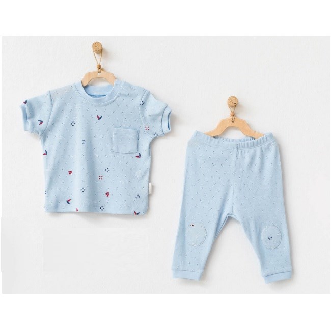 Andywawa Erkek Bebek Yazlık Kısa Kollu Pijama Takım 2'li Set Mavi