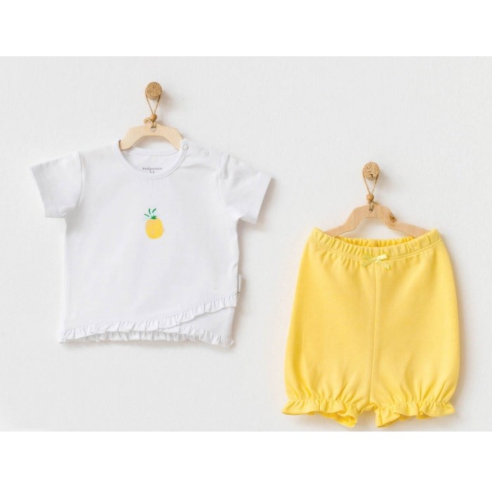 Andywawa Yazlık Kız Bebek 2'li Tshirt Şort Set Sarı