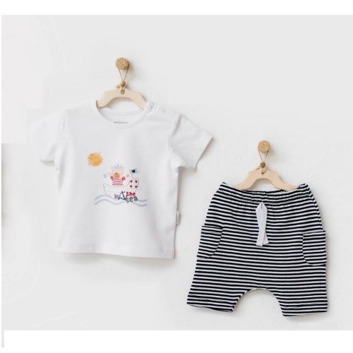 Andywawa Erkek Bebek Yazlık Tshirt ve Şort 2'li Set Koyu Mavi