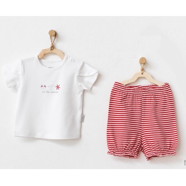 Andywawa Kız Bebek Yazlık Tshirt ve Şort 2'li Set Kırmızı