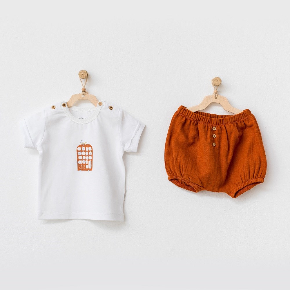 Andywawa Erkek Bebek Yazlık Kısa Kollu Tshirt ve Şort 2'li Set Beyaz