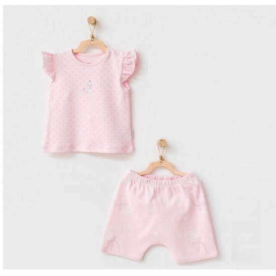 Andywawa Yazlık Kız Bebek Tshirt Şort 2'li Set Pembe