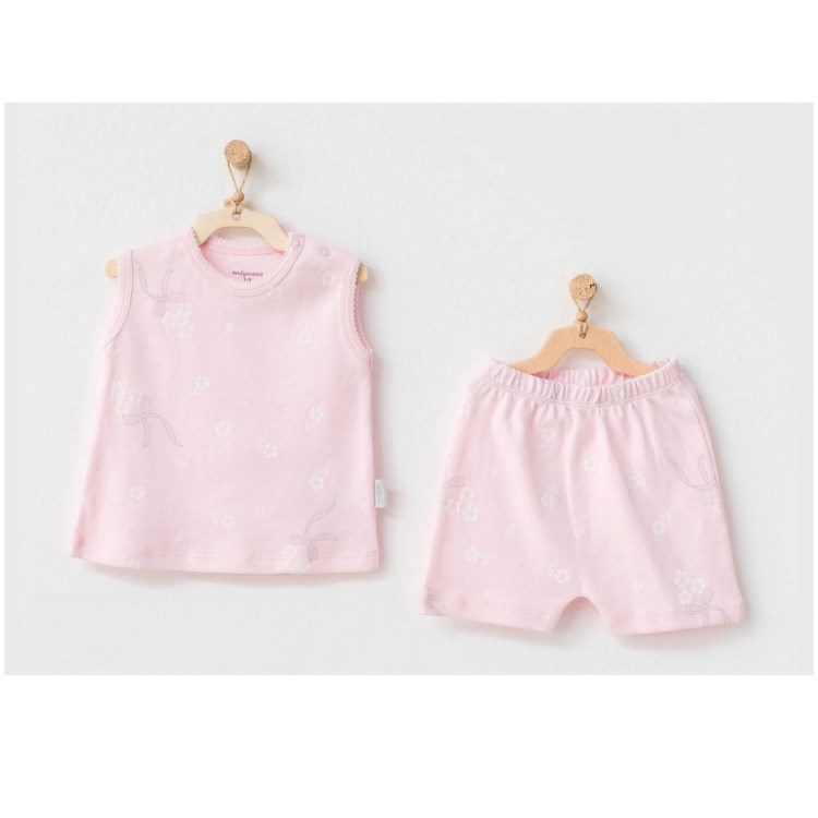 Andywawa Yazlık Kız Bebek Kolsuz Tshirt Şort 2'li Set Pembe