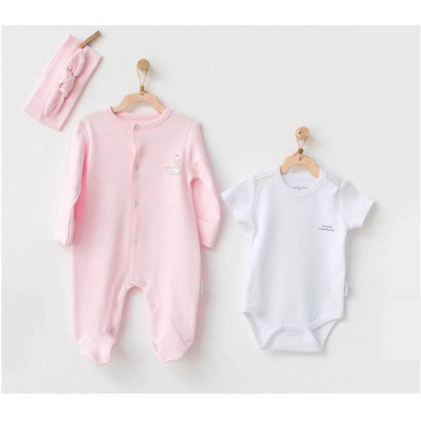 Andywawa Kiz Bebek Yazlik Uzun Kollu Patikli Tulum Bandana Ve Body 3 Lu Set Pembe Bebekhouse Com Da