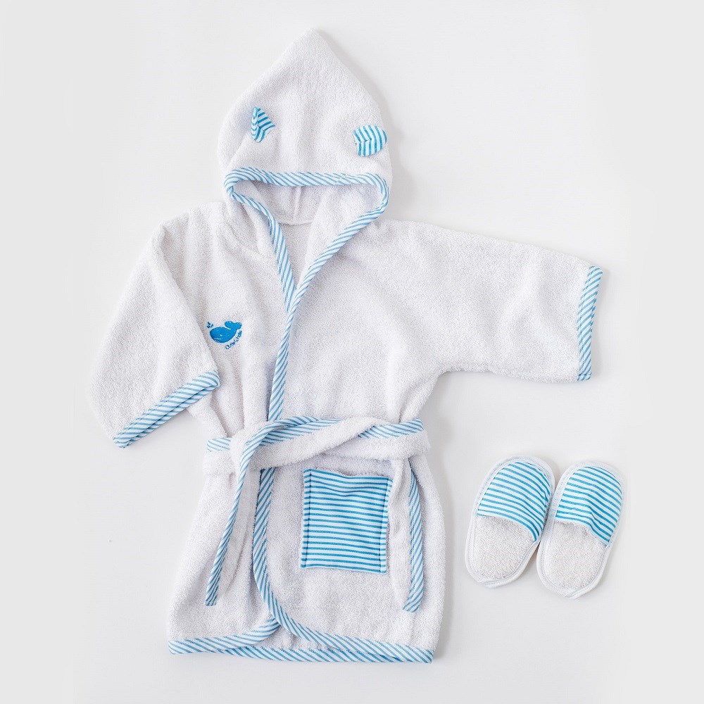 Andywawa Erkek Bebek Bornoz Havlu Terlik Set Beyaz