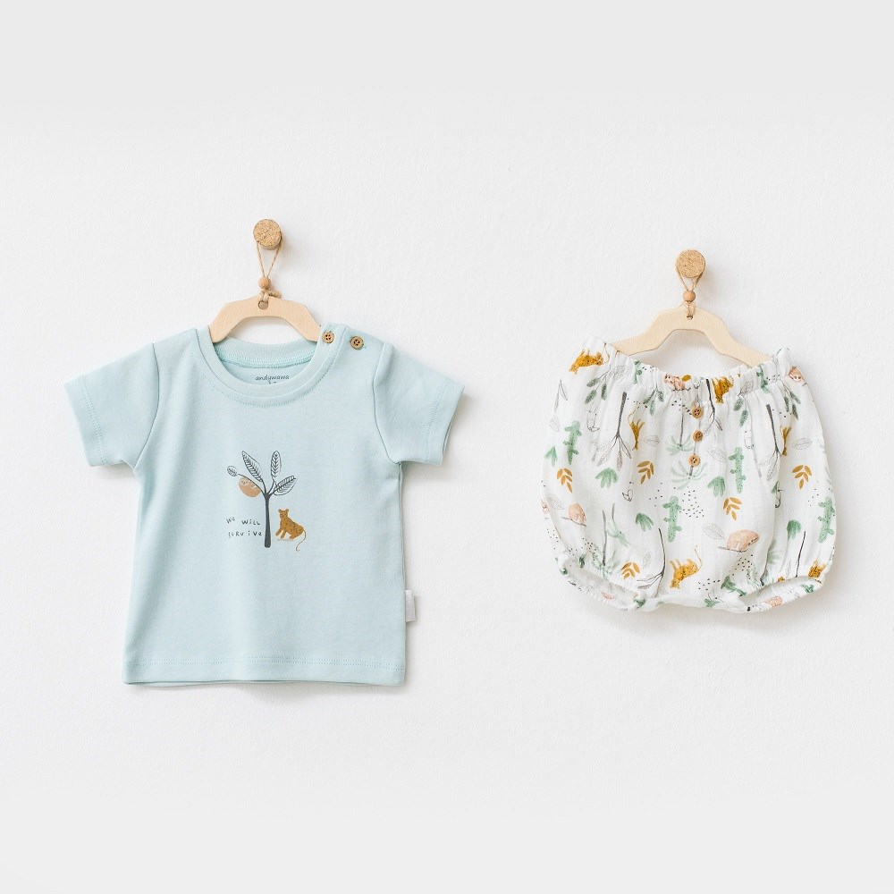Andywawa Erkek Bebek Yazlık Kısa Kollu Tshirt ve Şort 2'li Set Yeşil