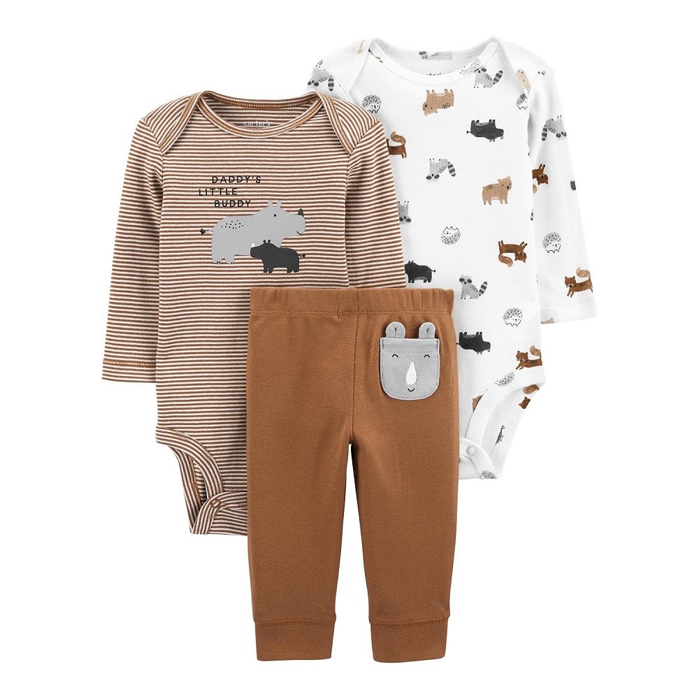 Carters Yazlık Erkek Uzun Kol Body ve Eşofman Altı 3'lü Set Kahverengi 
