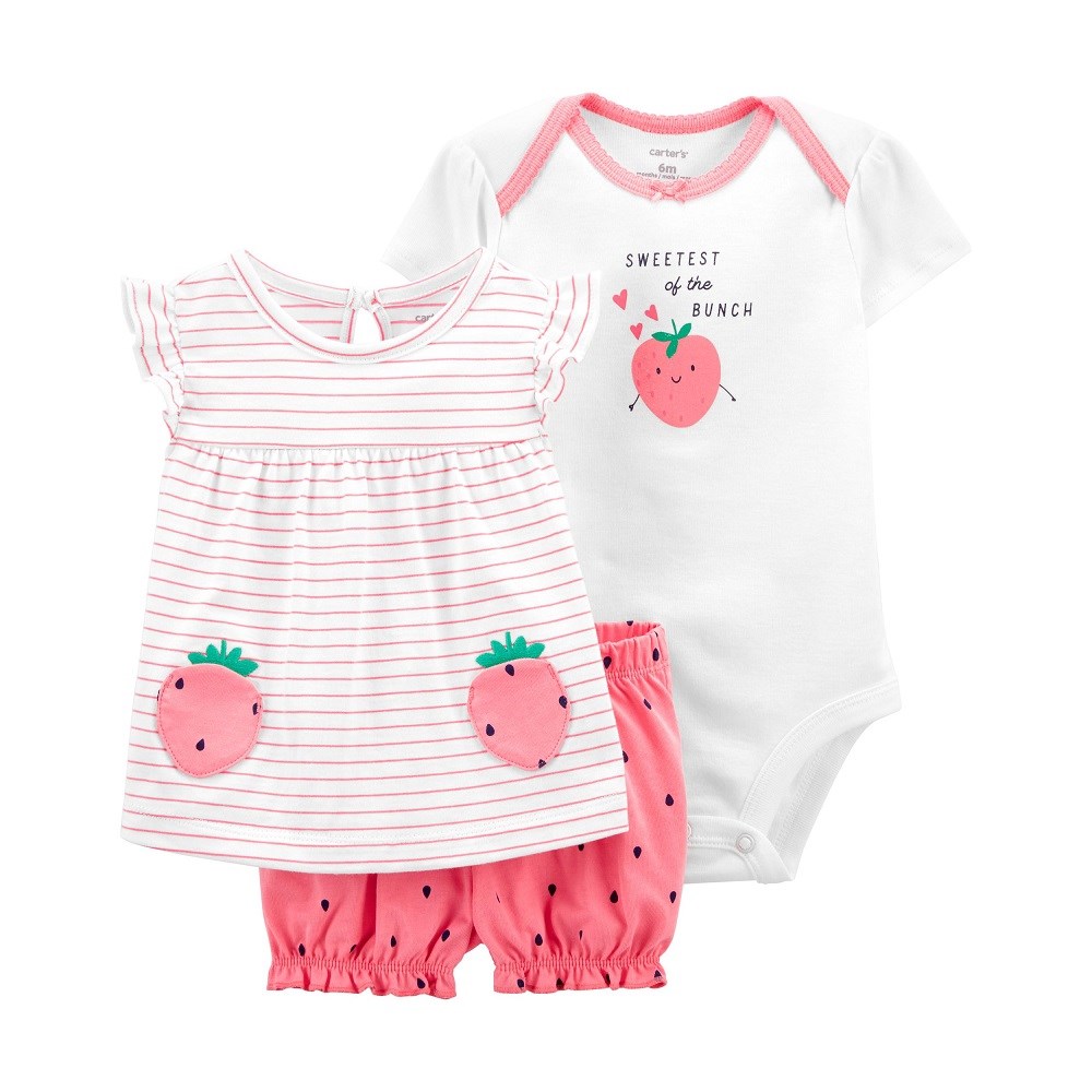 Carter's Yazlık Kız Bebek Body Tshirt ve Şort Set Pembe