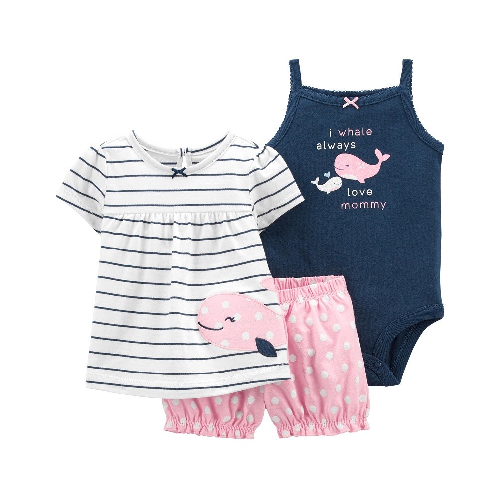 Carter's Yazlık Kız Bebek Body Tshirt ve Şort Set Beyaz