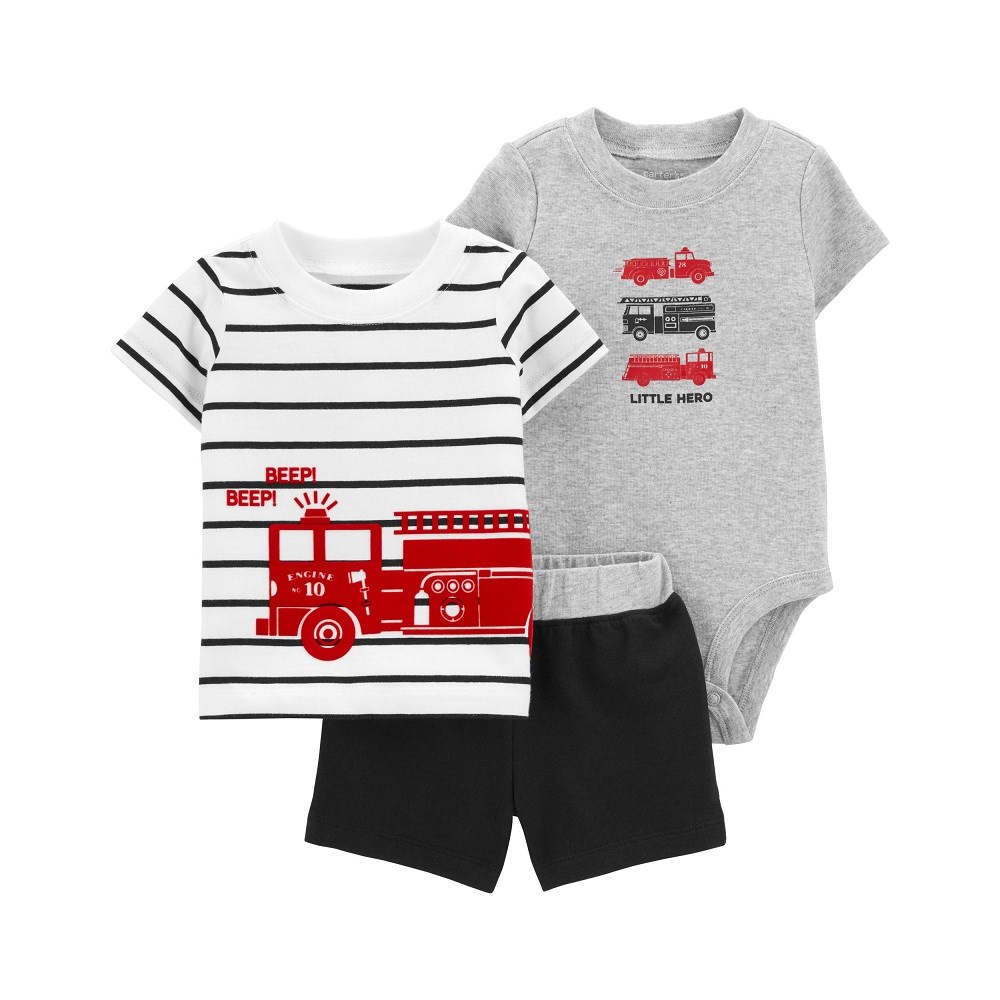 Carter's Yazlık Erkek Bebek Body Tshirt ve Şort Set Gri