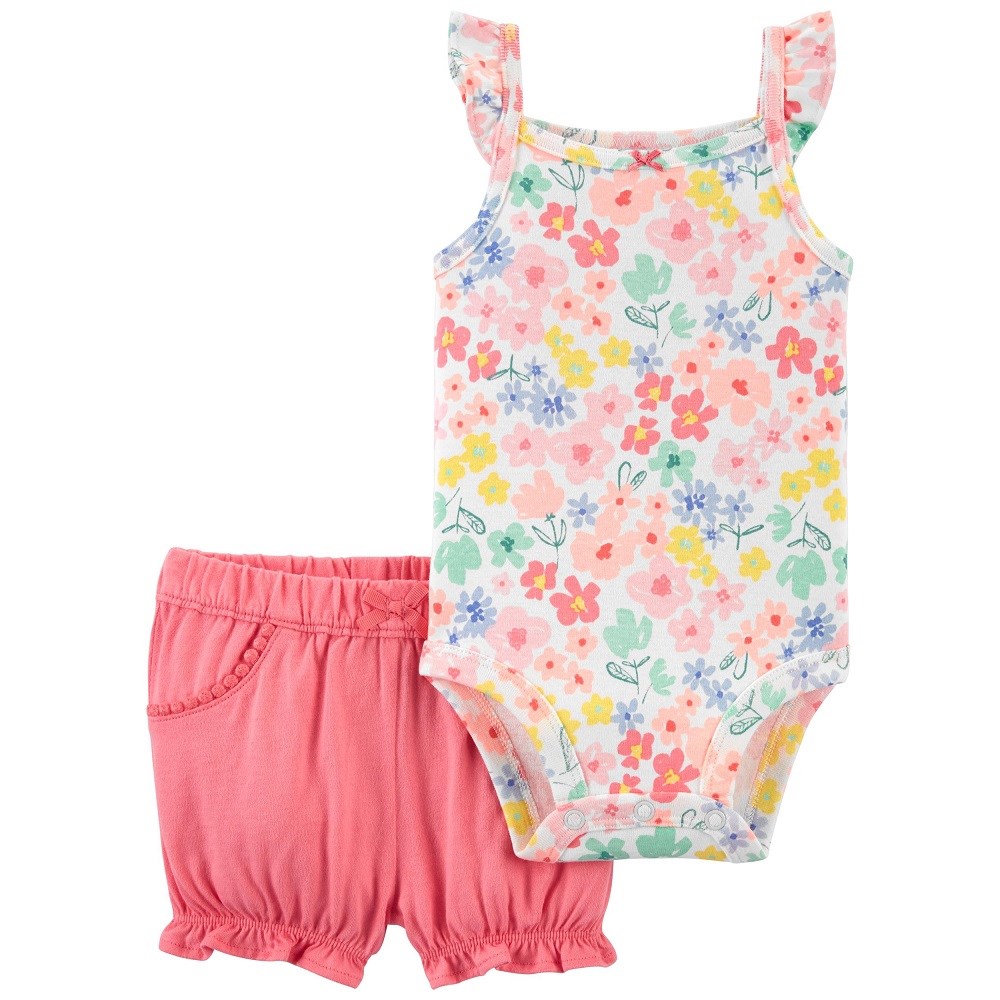 Carter's Yazlık Kız Bebek Body ve Şort Set Pembe