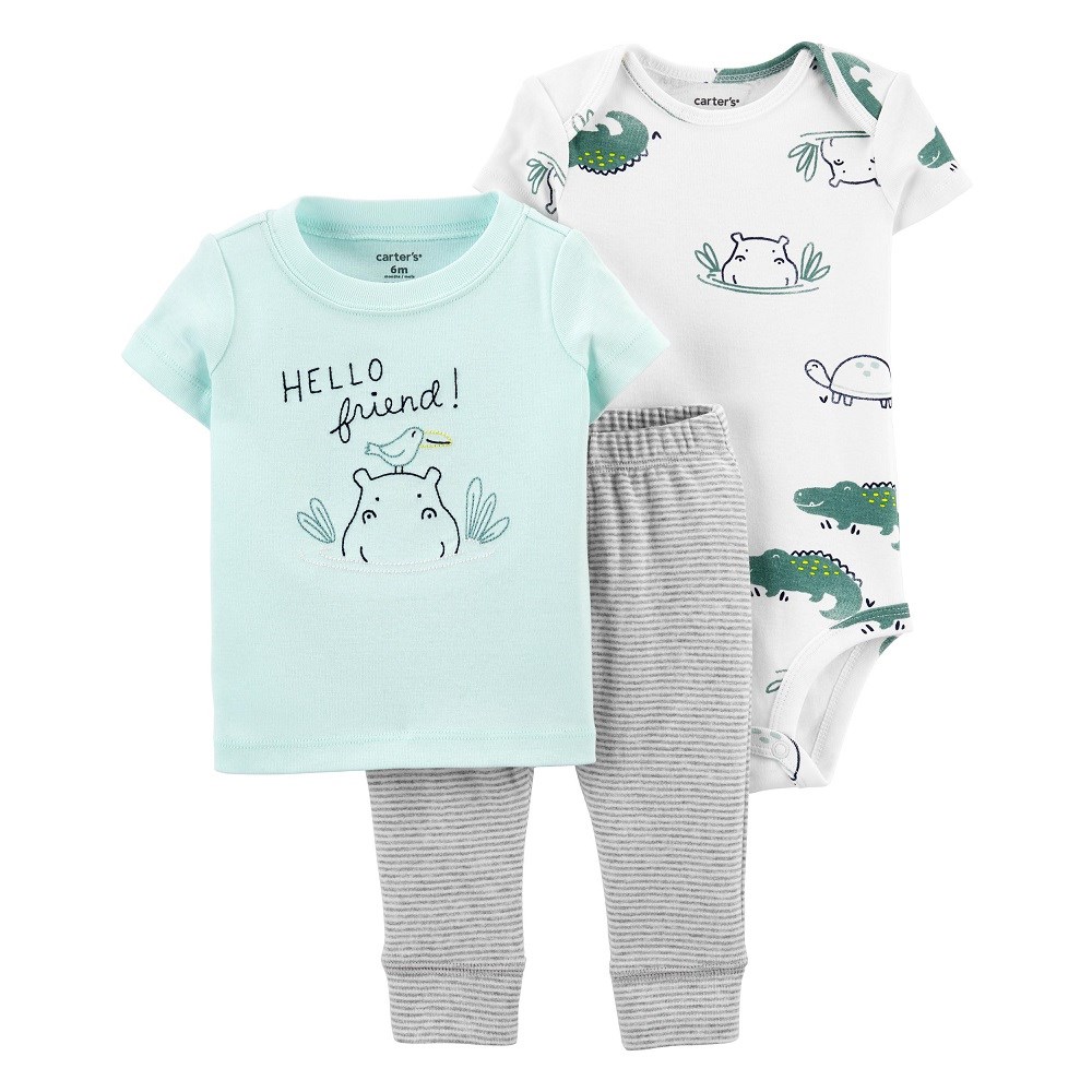 Carters Yazlık Erkek Tshirt Pijama Altı ve Body 3'lü Set Mavi