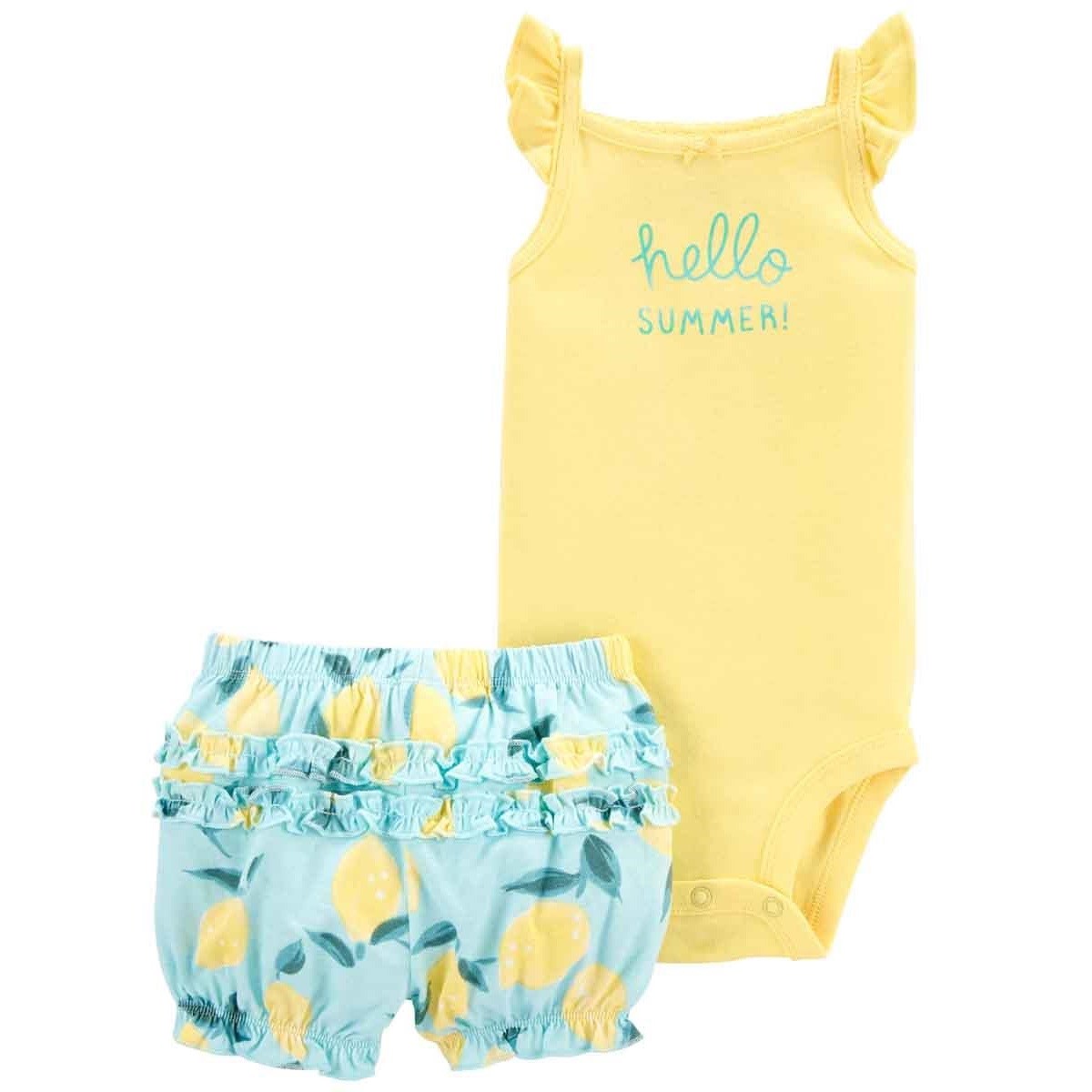 Carter's Yazlık Kız Bebek Body ve Şort Set Sarı