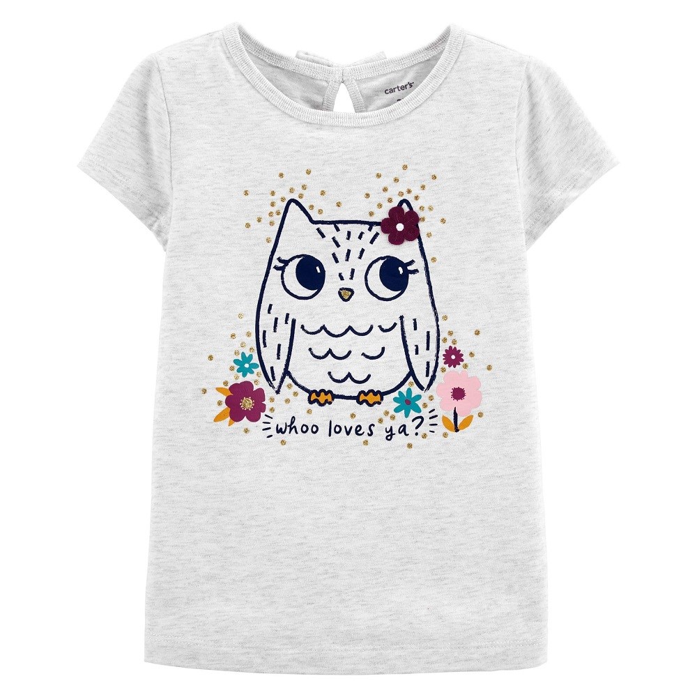 Carters Yazlık Kız Desenli Kısa Kollu Tshirt Gri