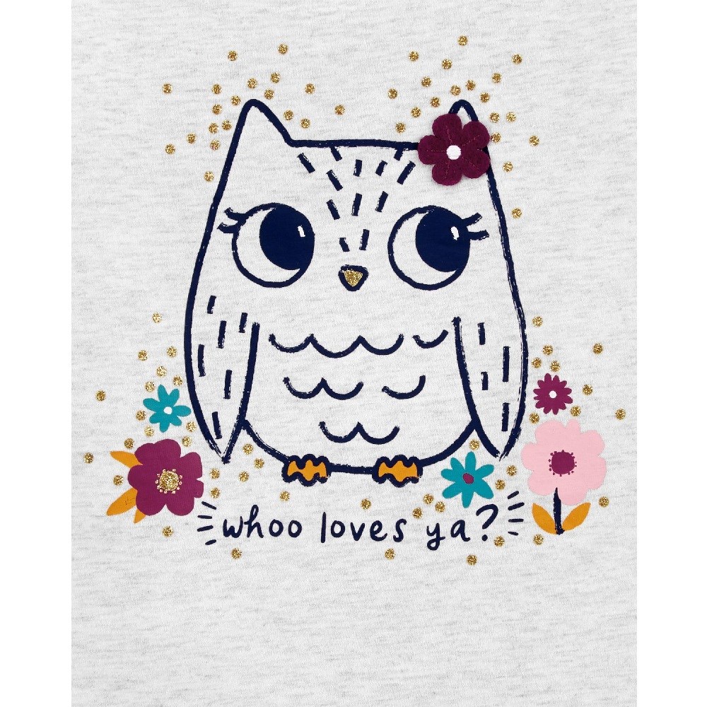 Carters Yazlık Kız Desenli Kısa Kollu Tshirt Gri