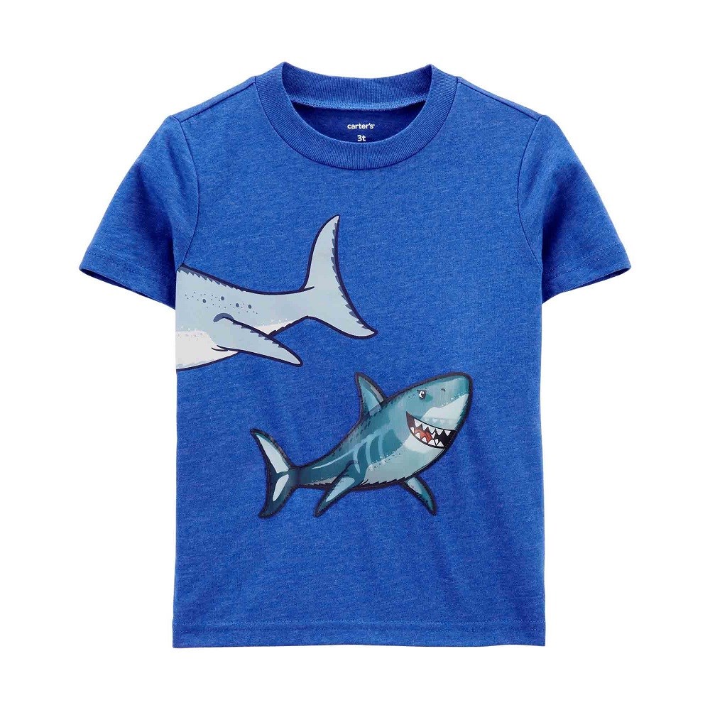 Carters Yazlık Erkek Köpekbalığı Desenli Kısa Kollu Tshirt Mavi