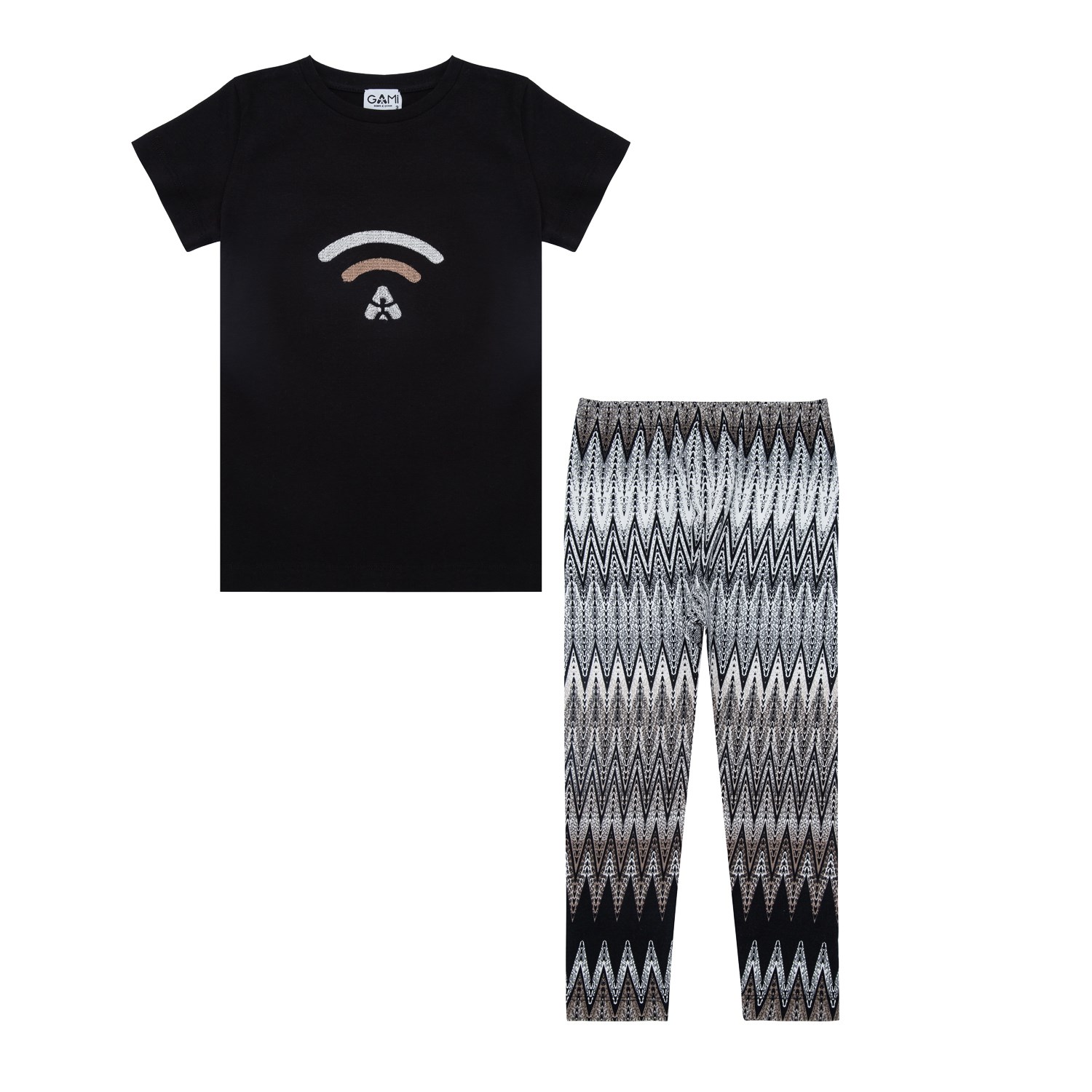 Gami Yazlık Kız Kısa Kol T-shirt Tayt 2'li Set Siyah
