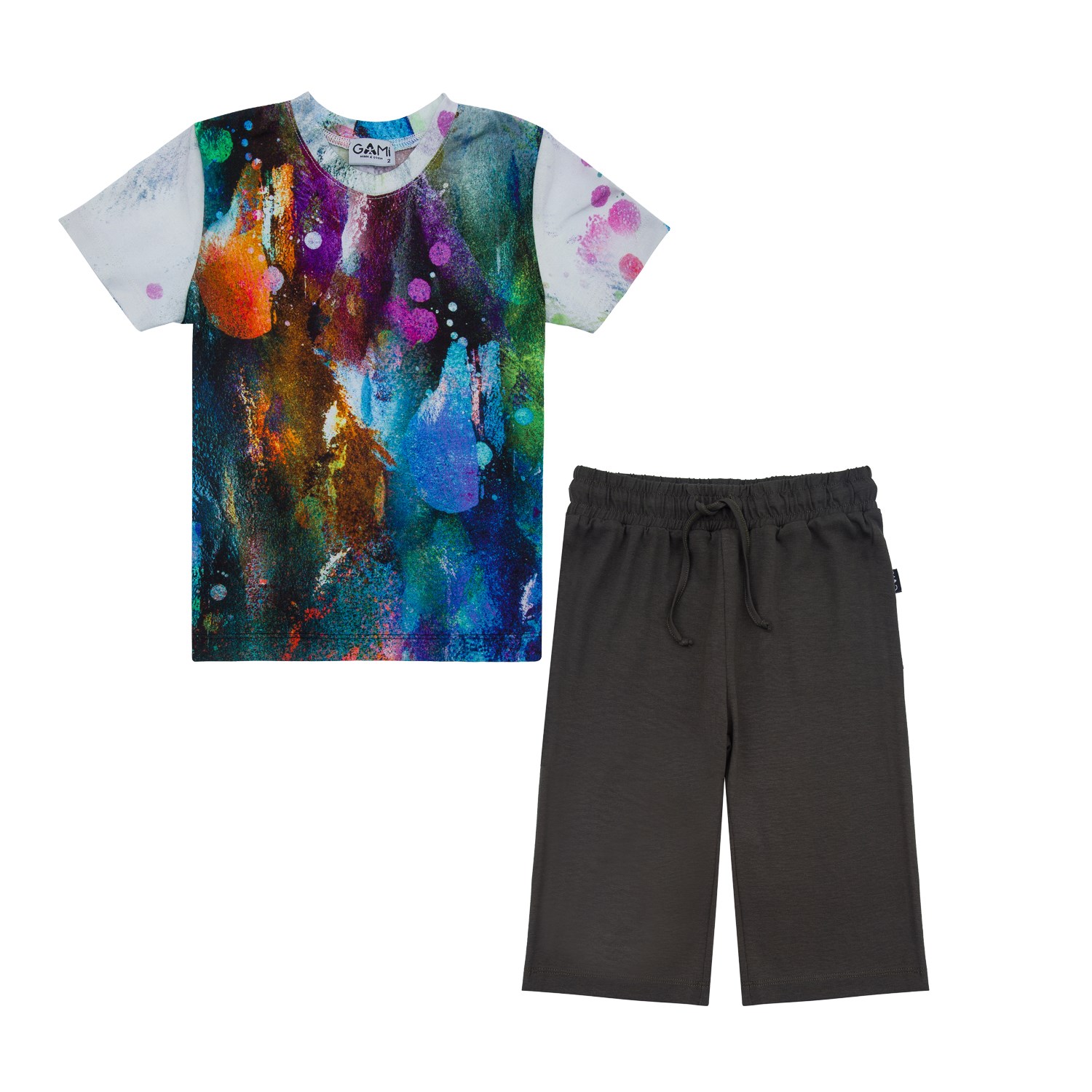 Gami Yazlık Erkek Kısa Kol T-shirt Capri Bermuda 2'li Set Yeşil