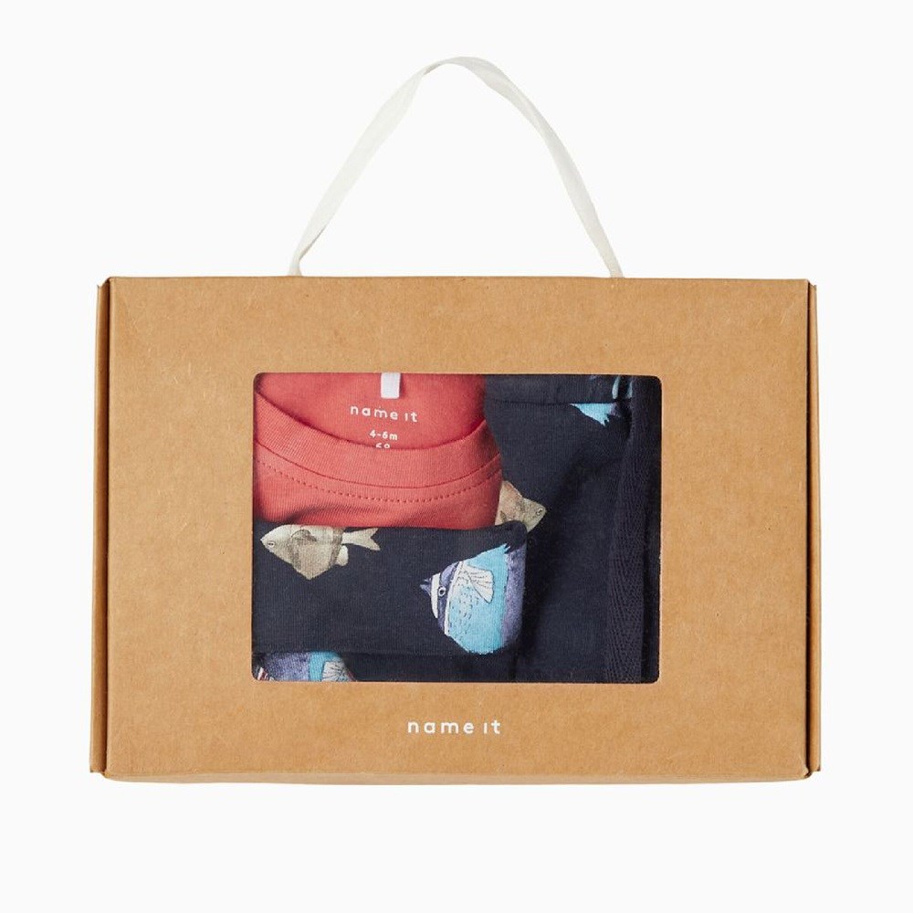 Name It Erkek Yazlık Organik Kısa Kollu Tshirt Şort ve Şapka 3'lü Set Koyu Mavi