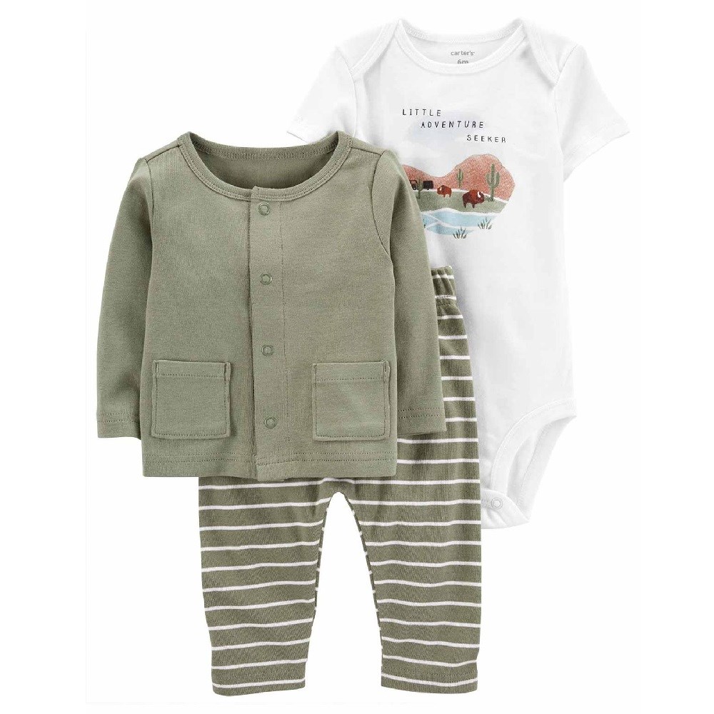 Carters Kışlık Erkek Bebek Uzun Kol Body Eşofman Hırka 3'lü Set Yeşil