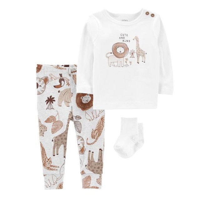 Carters Kışlık Bebek Uzun Kol Body Eşofman 3'lü Set Beyaz