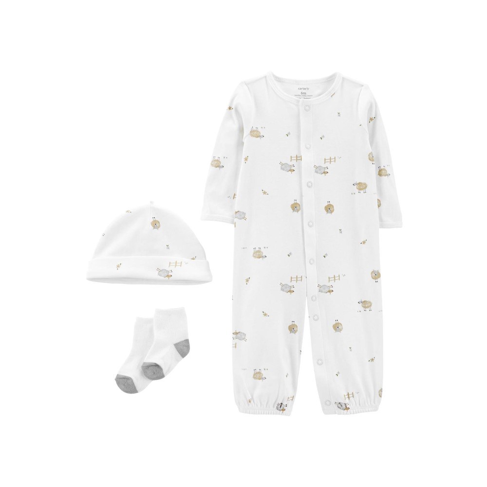 Carter's Kışlık Bebek Uzun Kol Tulum Şapka Çorap 3'lü Set Beyaz