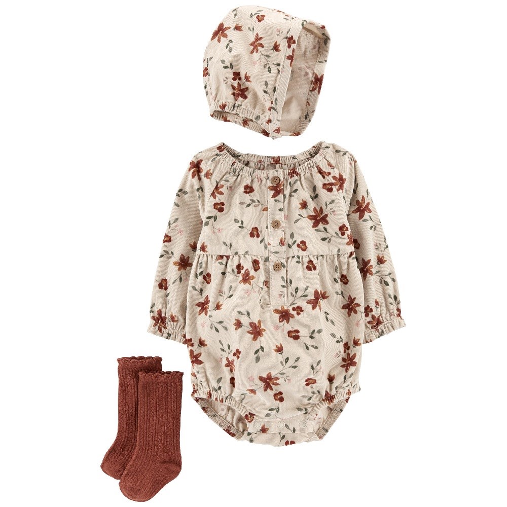 Carters Kız Bebek Tulum Şapka 3'lü Set