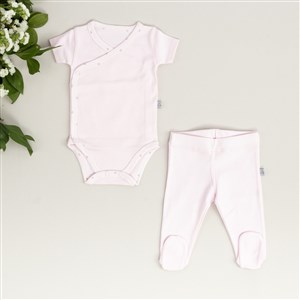 Mayys Baby Bebek Organik Kısa Kollu Zarf Zıbın ve Patikli Alt 2'li Set