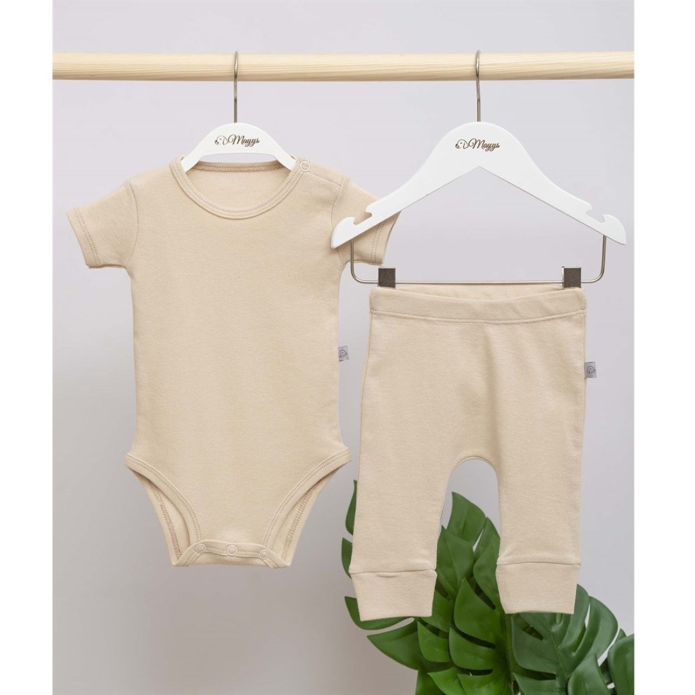 Mayys Baby Bebek Organik Kısa Kollu Body ve Pantolon 2'li Set Krem