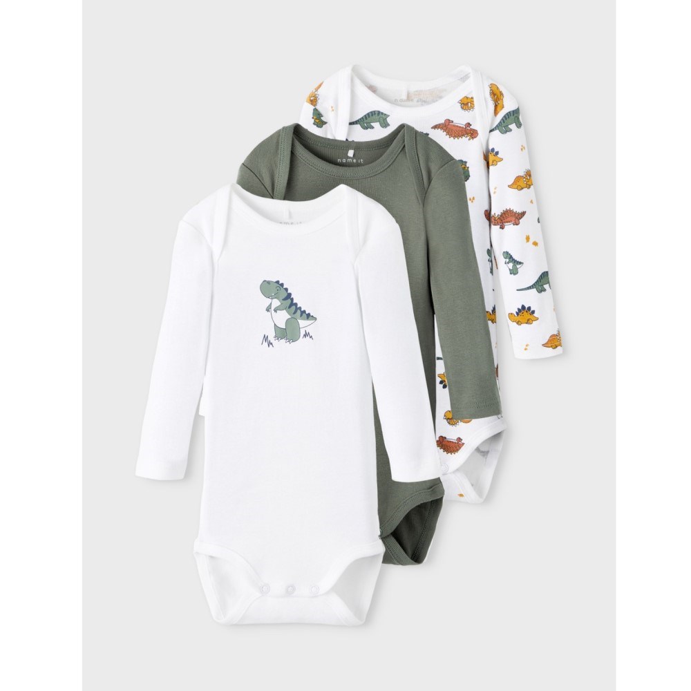 Name It Erkek Bebek Organik Uzun Kol Body 3'lü Set Dino Yeşil