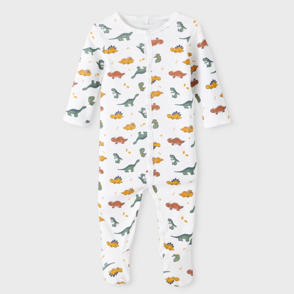 Name It Erkek Bebek Kışlık Organik Penye Patikli Tulum 2'li Set Dino Yeşil