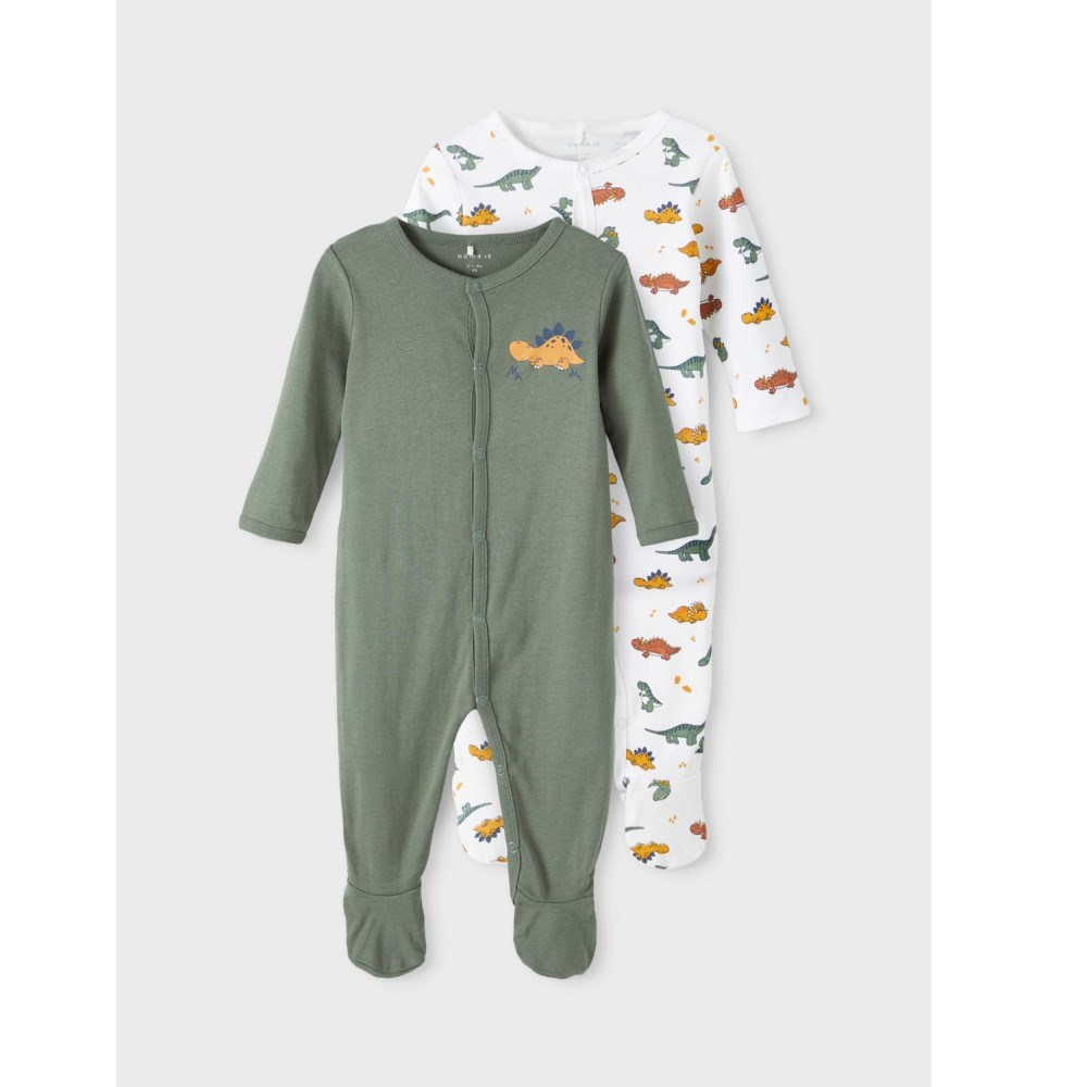 Name It Erkek Bebek Kışlık Organik Penye Patikli Tulum 2'li Set Dino Yeşil