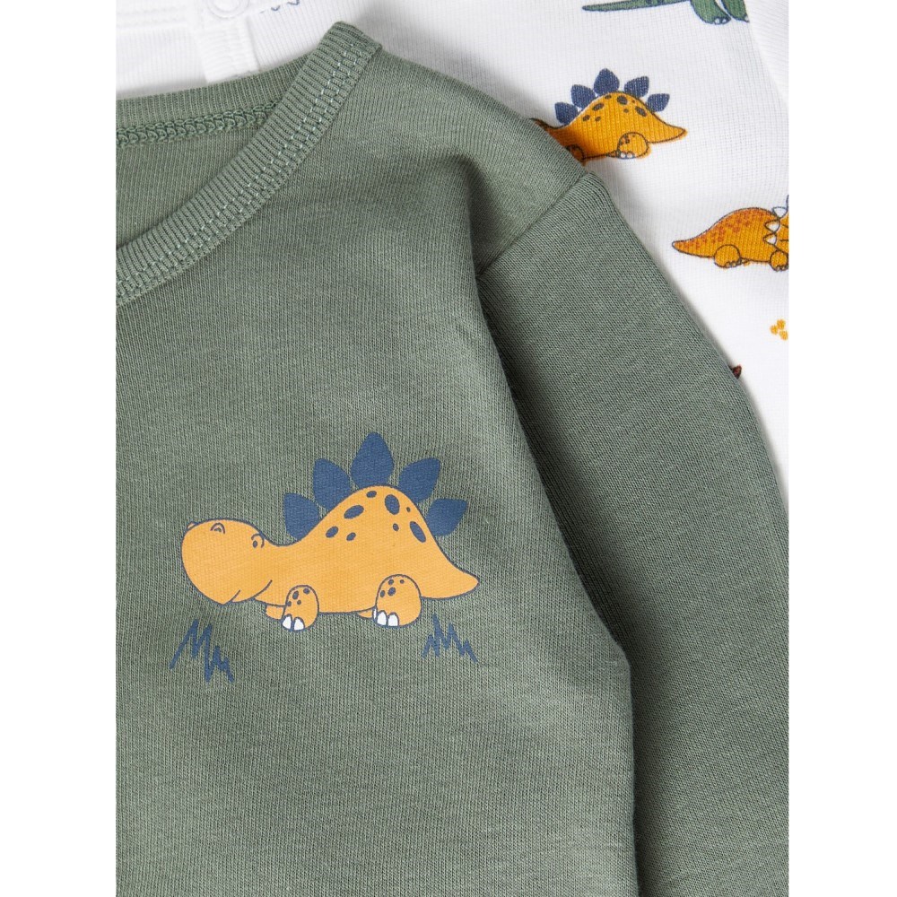 Name It Erkek Bebek Kışlık Organik Penye Patikli Tulum 2'li Set Dino Yeşil