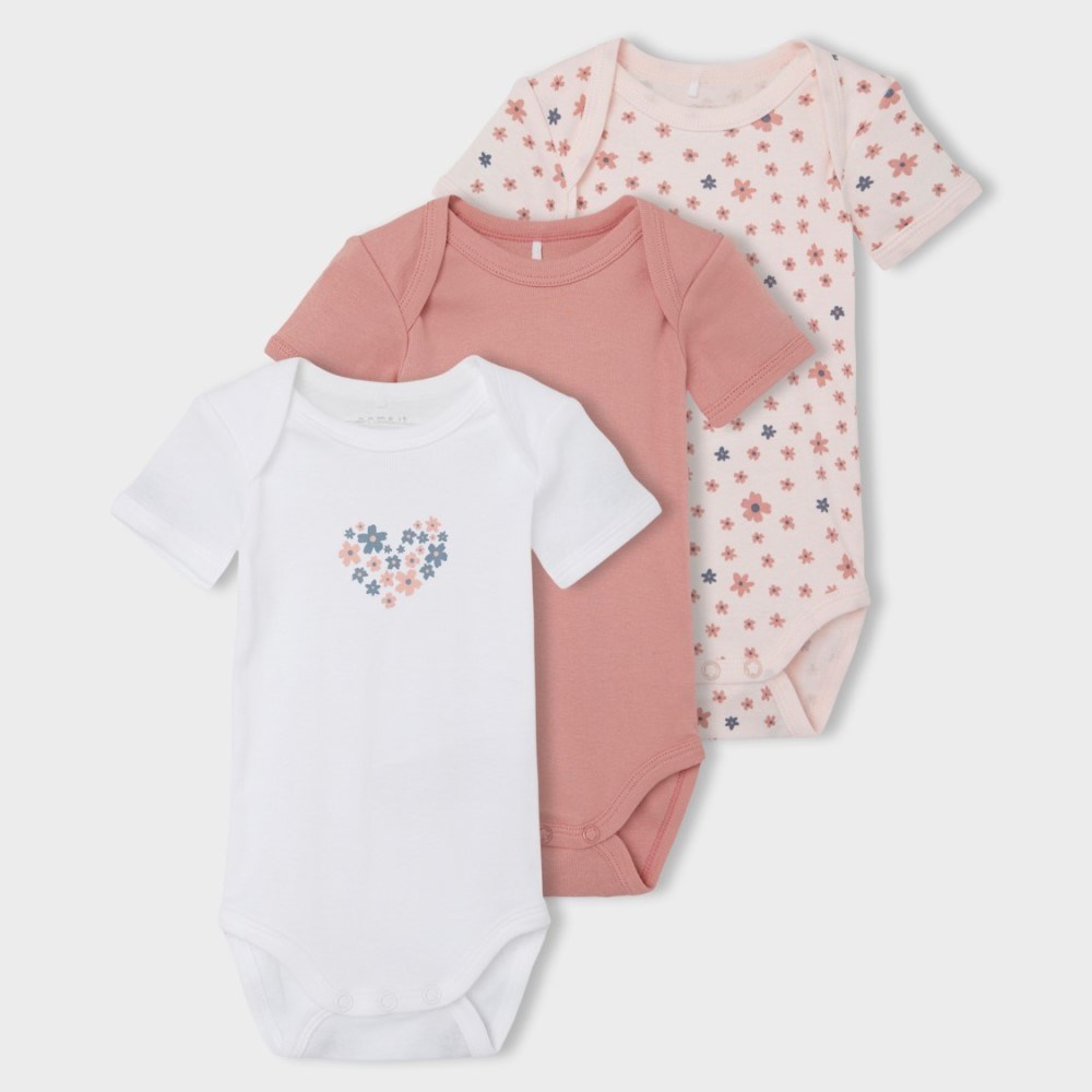 Name It Kız Bebek Organik Kısa Kol Body 3'lü Set Pembe