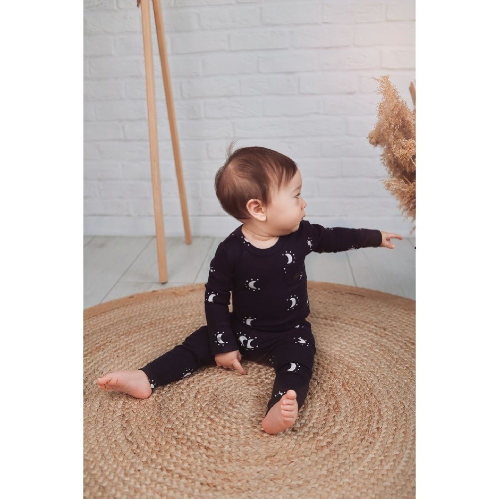 Adelie's Organik Pamuklu Uzun Kollu Body Alt Takım 2'li Set Koyu Mavi
