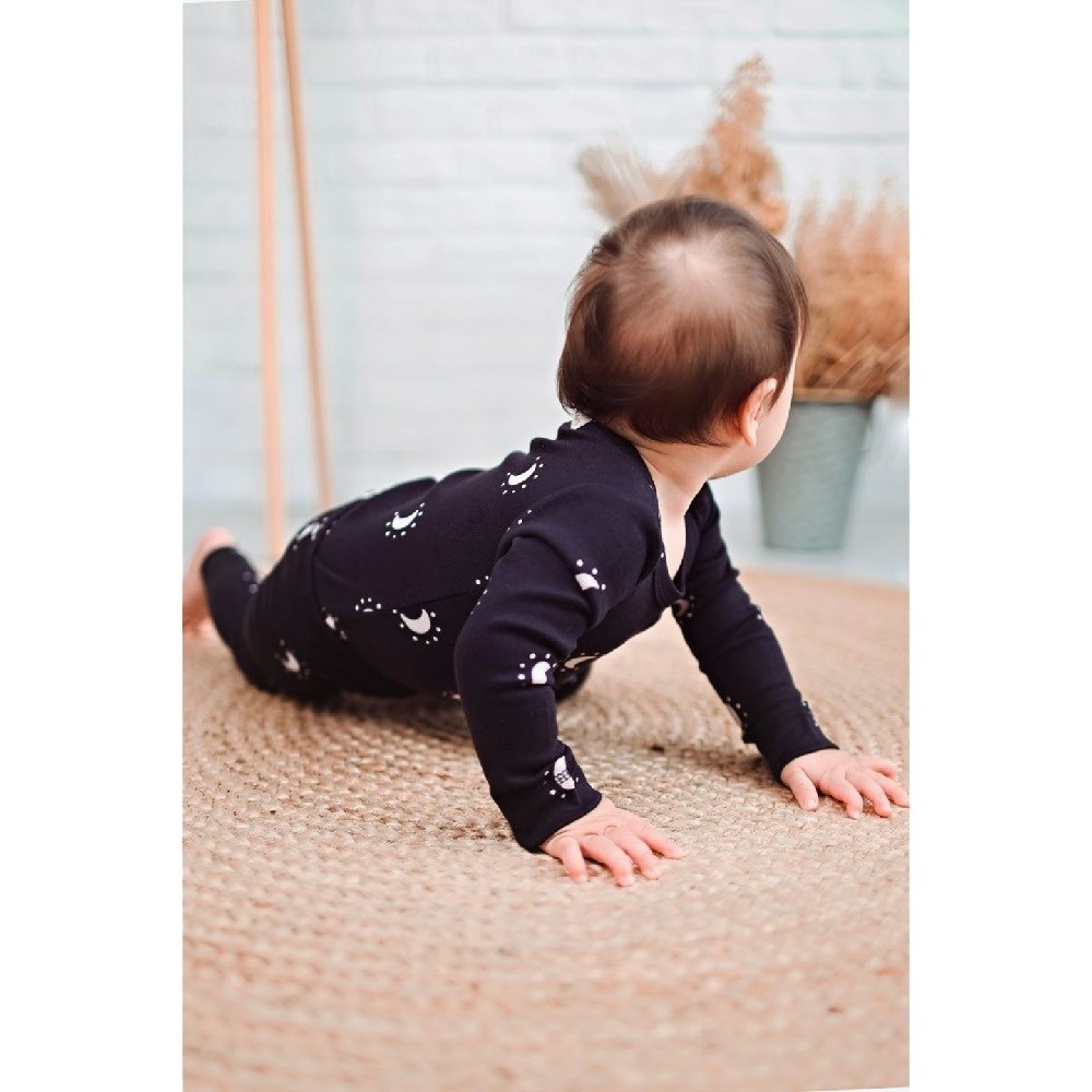 Adelie's Organik Pamuklu Uzun Kollu Body Alt Takım 2'li Set Koyu Mavi