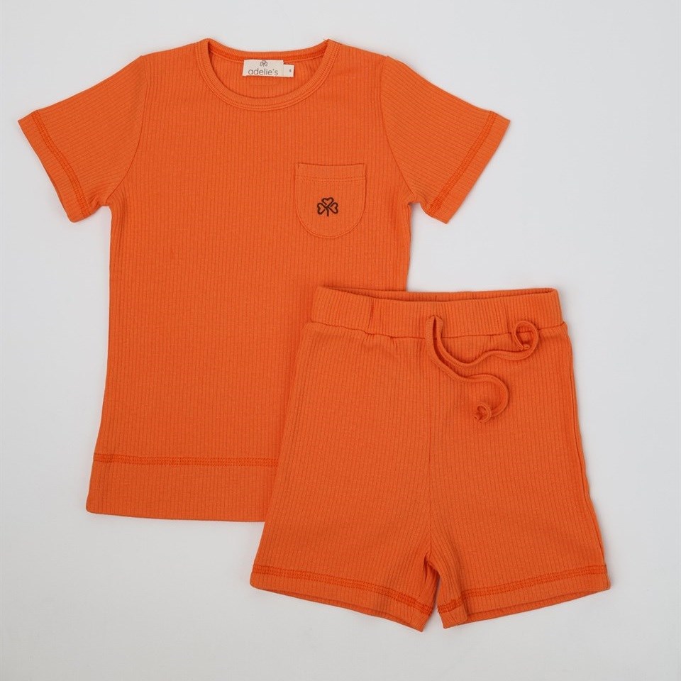 Adelie's Organik Pamuklu Fitilli T-Shirt ve Şort Takım Turuncu