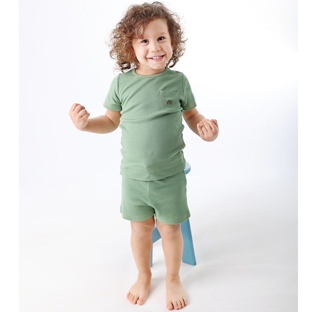 Adelie's Organik Pamuklu Fitilli T-Shirt ve Şort Takım Yeşil