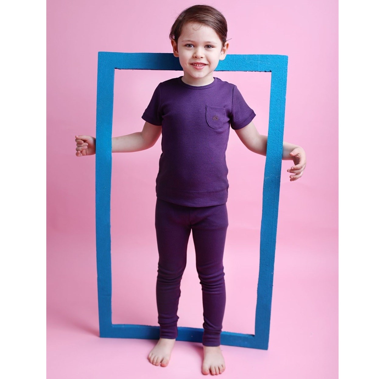 Adelie's Organik Pamuklu Fitilli T-Shirt ve Tayt Takım Mor