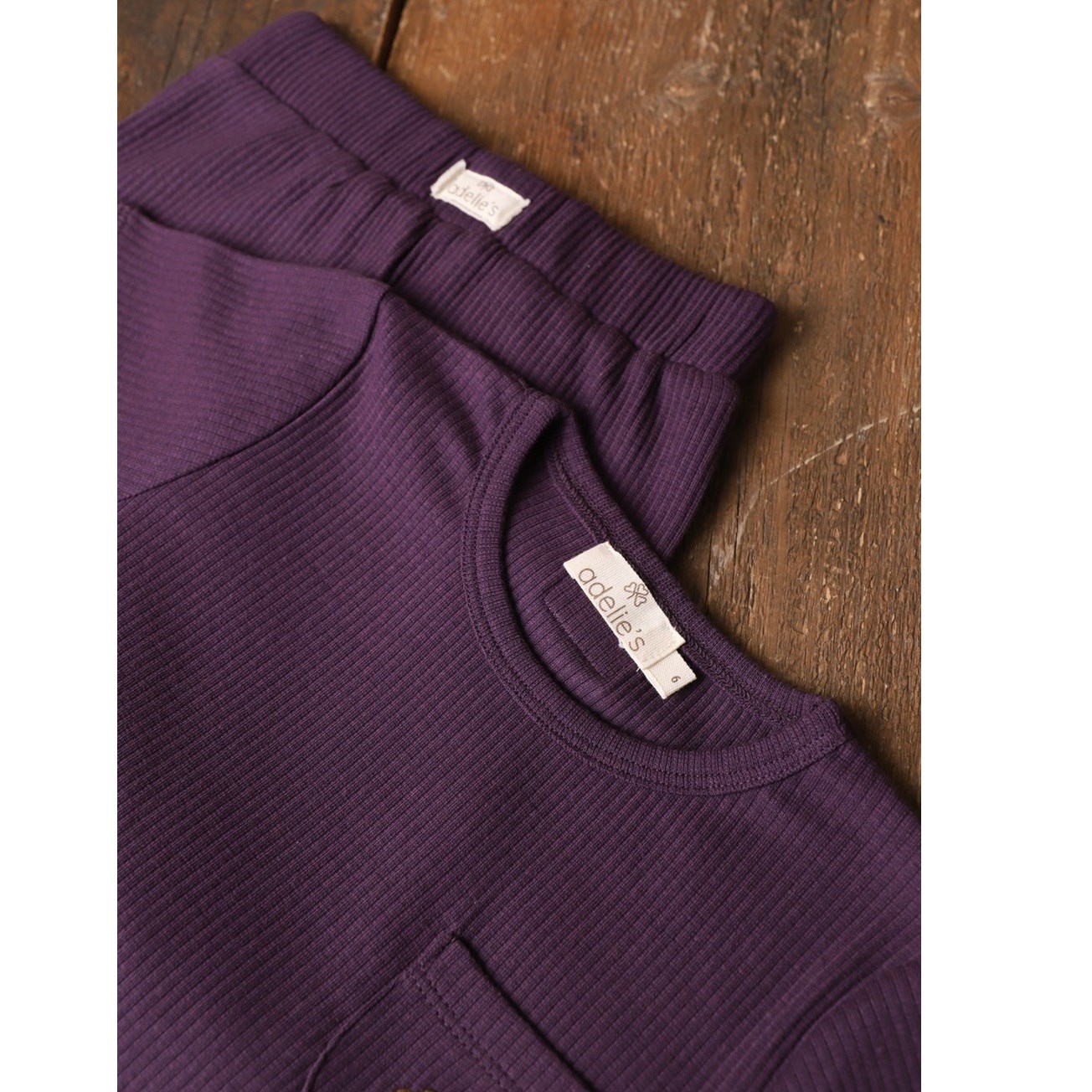 Adelie's Organik Pamuklu Fitilli T-Shirt ve Tayt Takım Mor