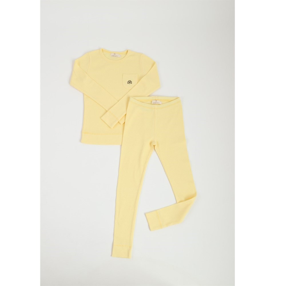 Adelie's Organik Pamuklu Fitilli Uzun Kol T-Shirt ve Tayt Takım Sarı